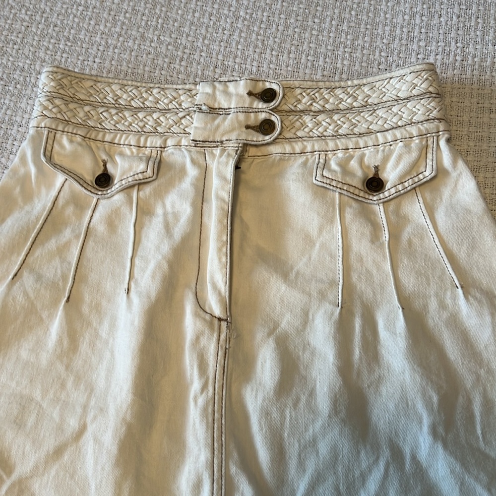 Free People White Denim A-Line Braided Waist Mini Skirt Size 4